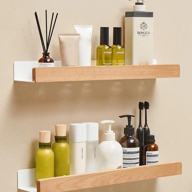 NATURO – Solid Wood Rustic Corner Bathroom Shelf with Tool-Free Adhesive Mount 6