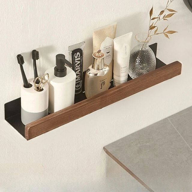 NATURO – Solid Wood Rustic Corner Bathroom Shelf with Tool-Free Adhesive Mount 4