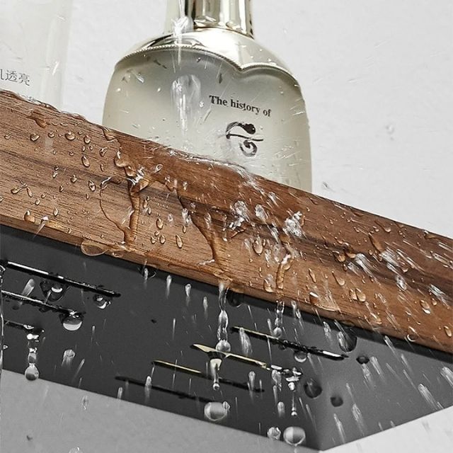 NATURO – Solid Wood Rustic Corner Bathroom Shelf with Tool-Free Adhesive Mount 8