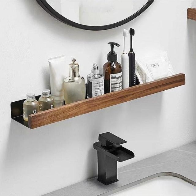 NATURO – Solid Wood Rustic Corner Bathroom Shelf with Tool-Free Adhesive Mount 3