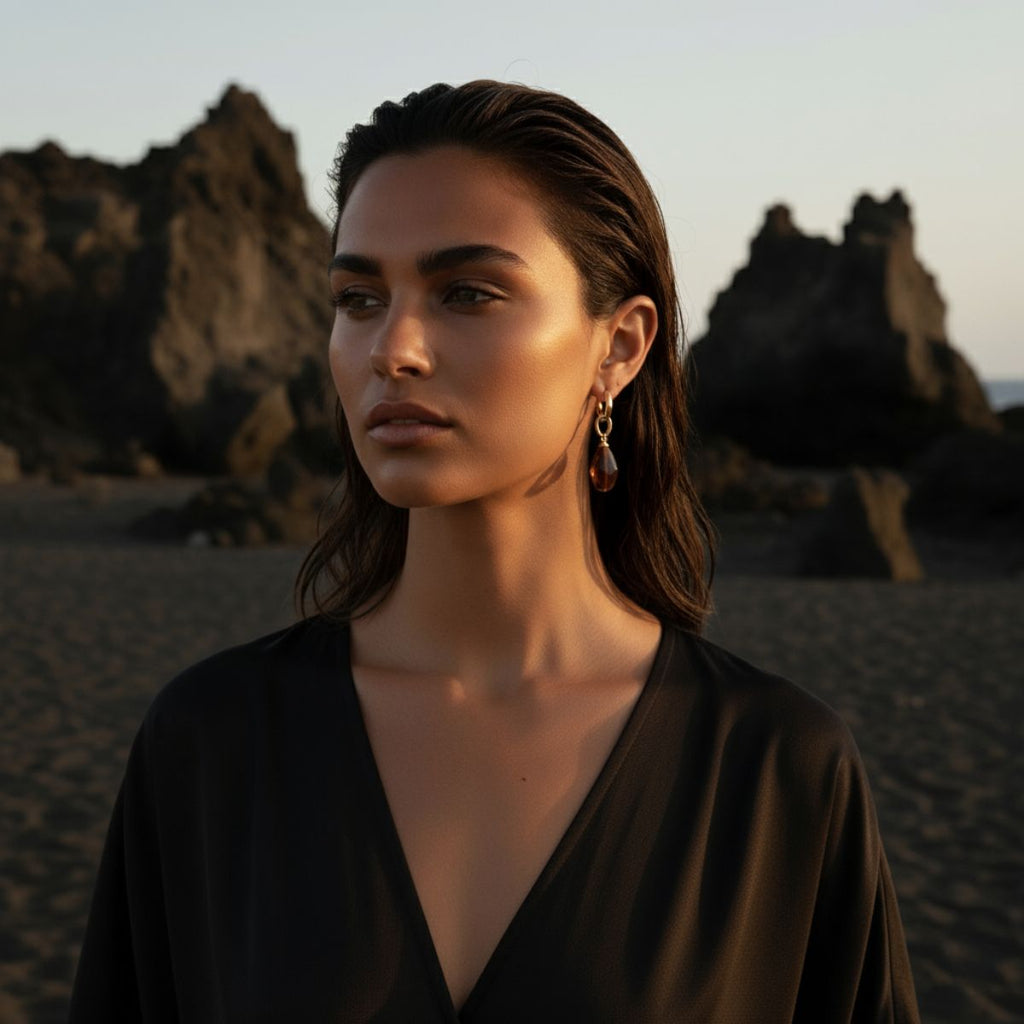 Ocean Bloom Gouden Karmozijnhars Hanger Oorbellen