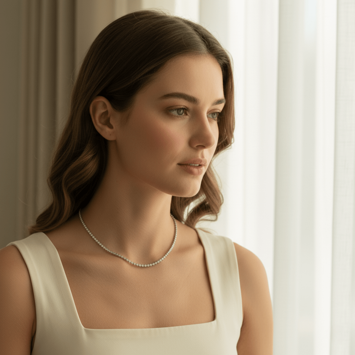 Collar de tenis de oro y plata Ocean Pebble