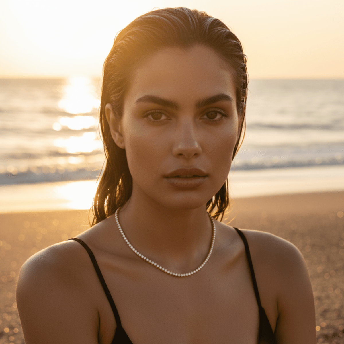 Collar de tenis de oro y plata Ocean Pebble