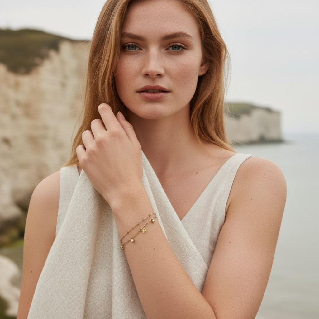 Ocean Shimmer Gouden Gelaagde Klaver Armband