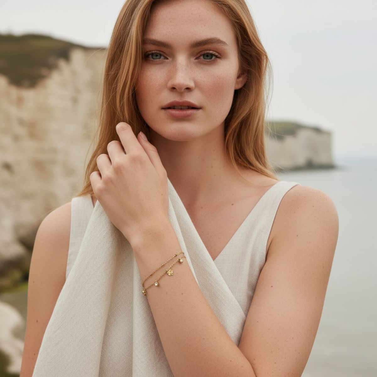 Ocean Shimmer Gouden Gelaagde Klaver Armband