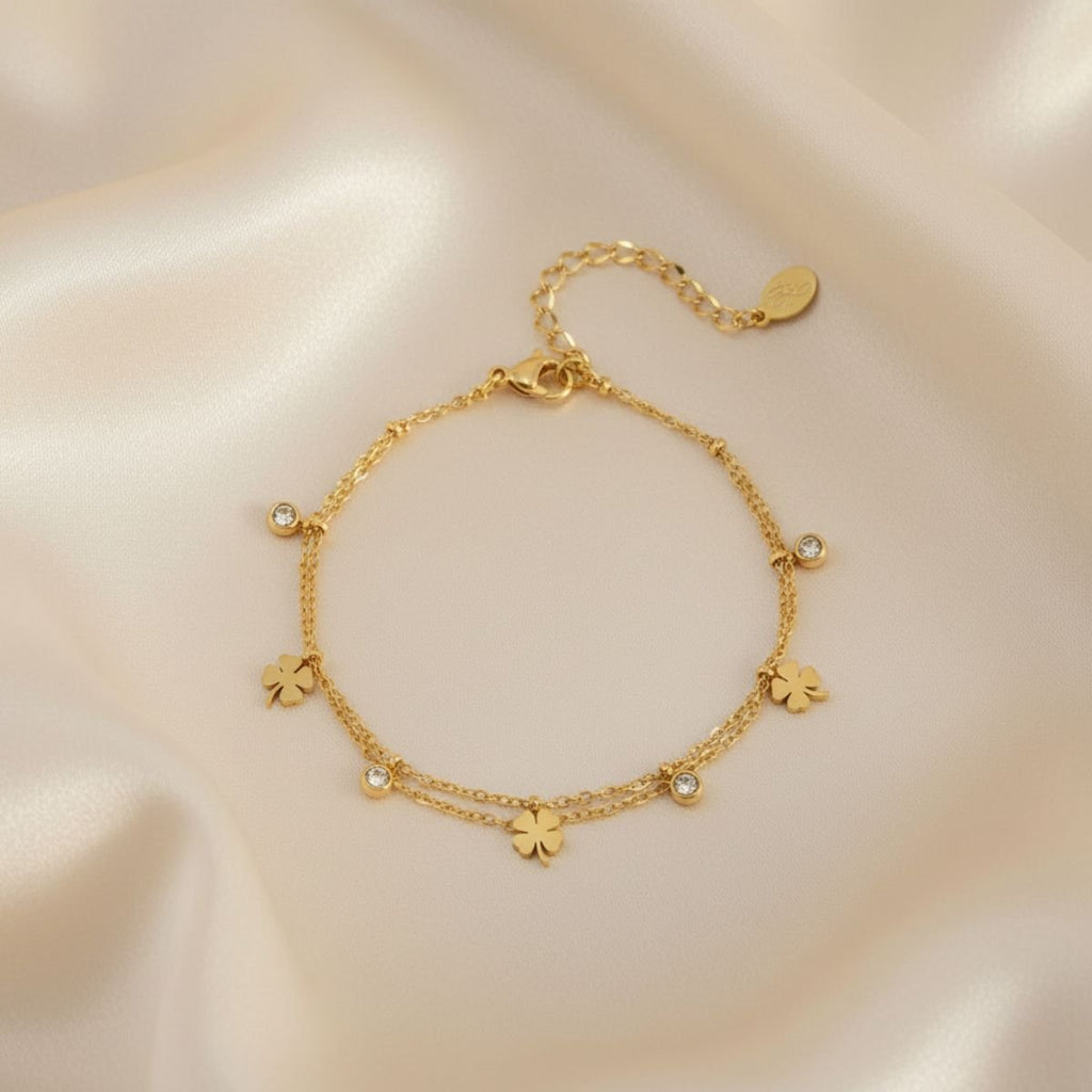 Ocean Shimmer Gouden Gelaagde Klaver Armband