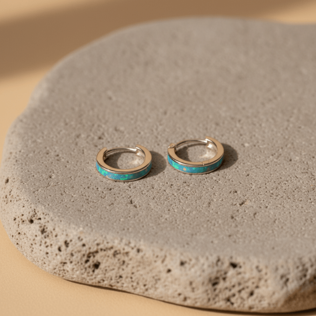 Opal Inlay Huggie Hoop Earrings - Colorful Design for Everyday Wear
