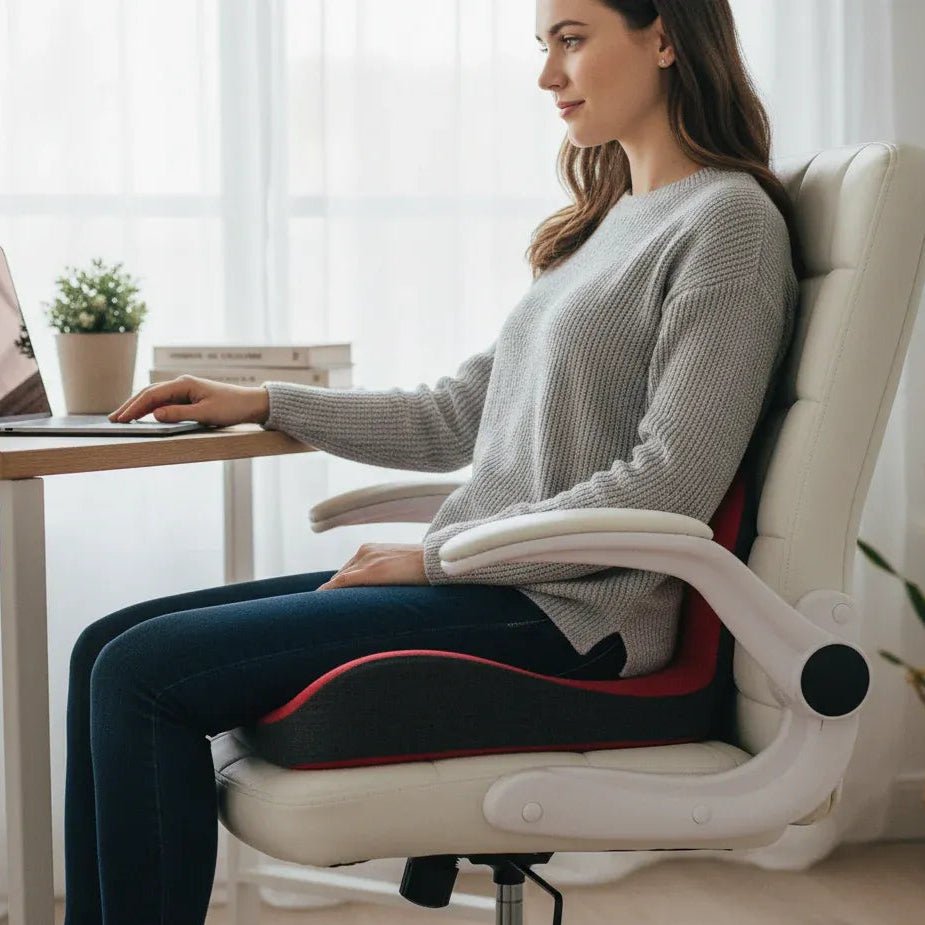 Cojín Oraliu de espuma viscoelástica en forma de L | Alivia el dolor de espalda, coxis y columna | Almohadilla ortopédica para asiento | Comodidad para oficina y hogar