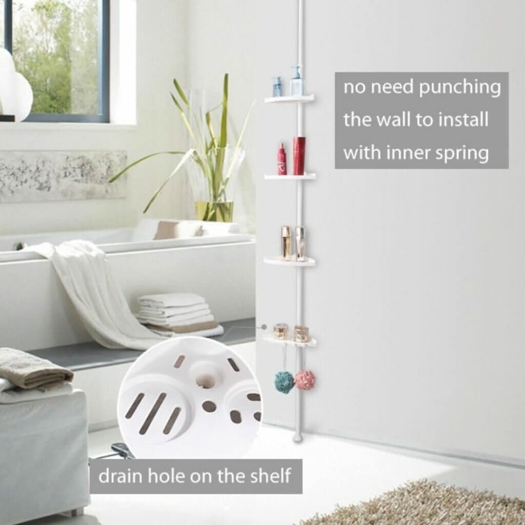 Torre de Armazenamento para Duche Organiva Premium | Prateleira de casa de banho extensível com design impermeável