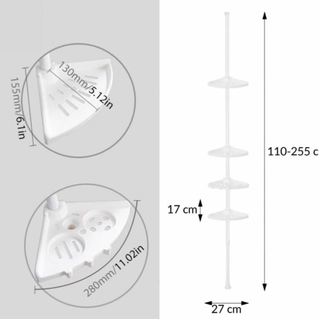 Torre de Armazenamento para Duche Organiva Premium | Prateleira de casa de banho extensível com design impermeável