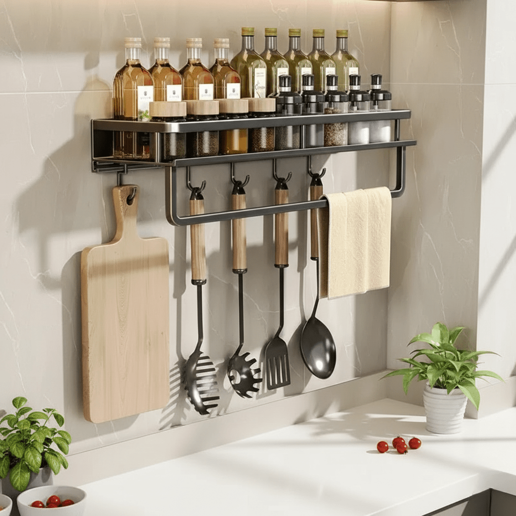 ORGANIX RACK – Étagère de cuisine murale avec barre pour ustensiles