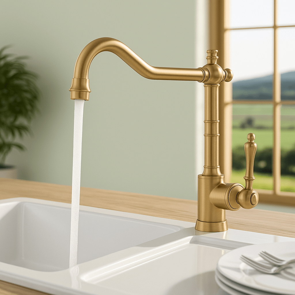 ORNAVIA – Rubinetto da cucina dorato con beccuccio girevole e design vintage