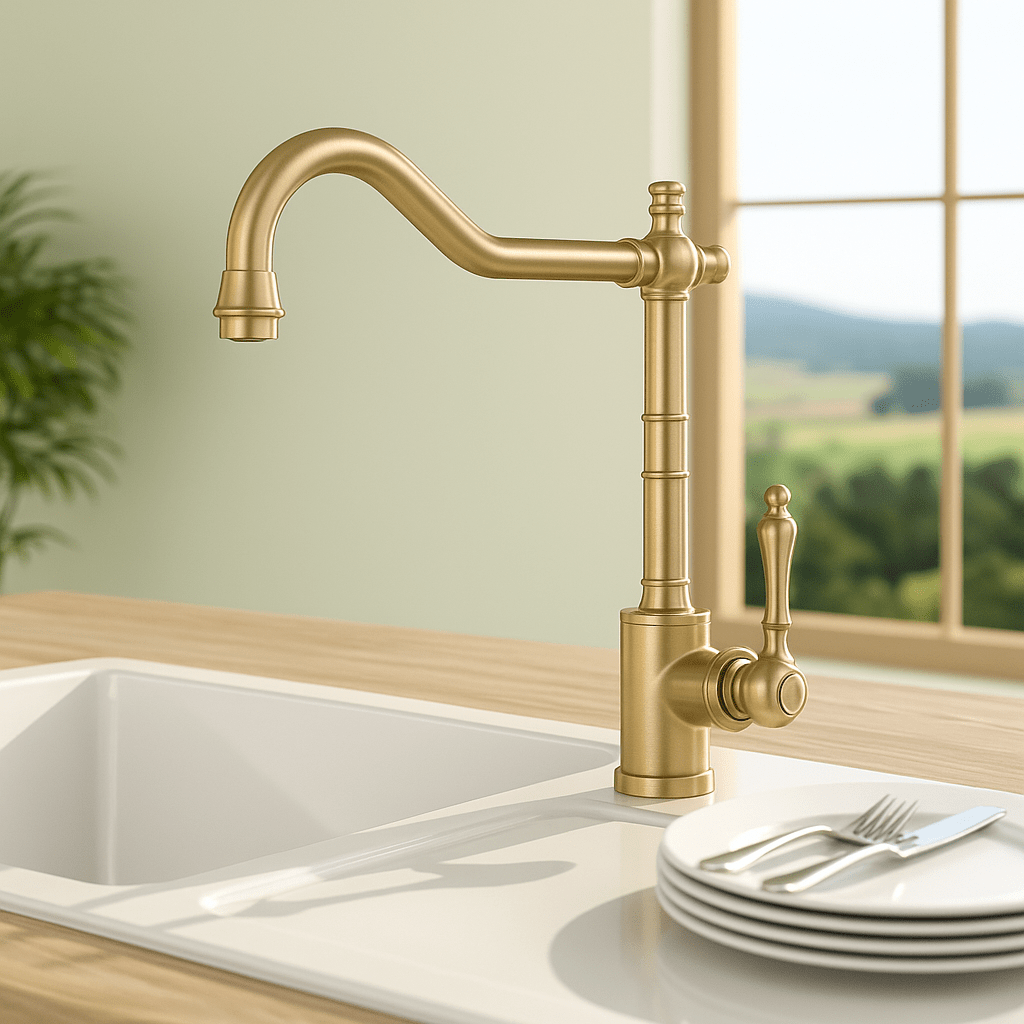 ORNAVIA – kultainen keittiöhana kääntyvällä suuttimella ja vintage-muotoilulla