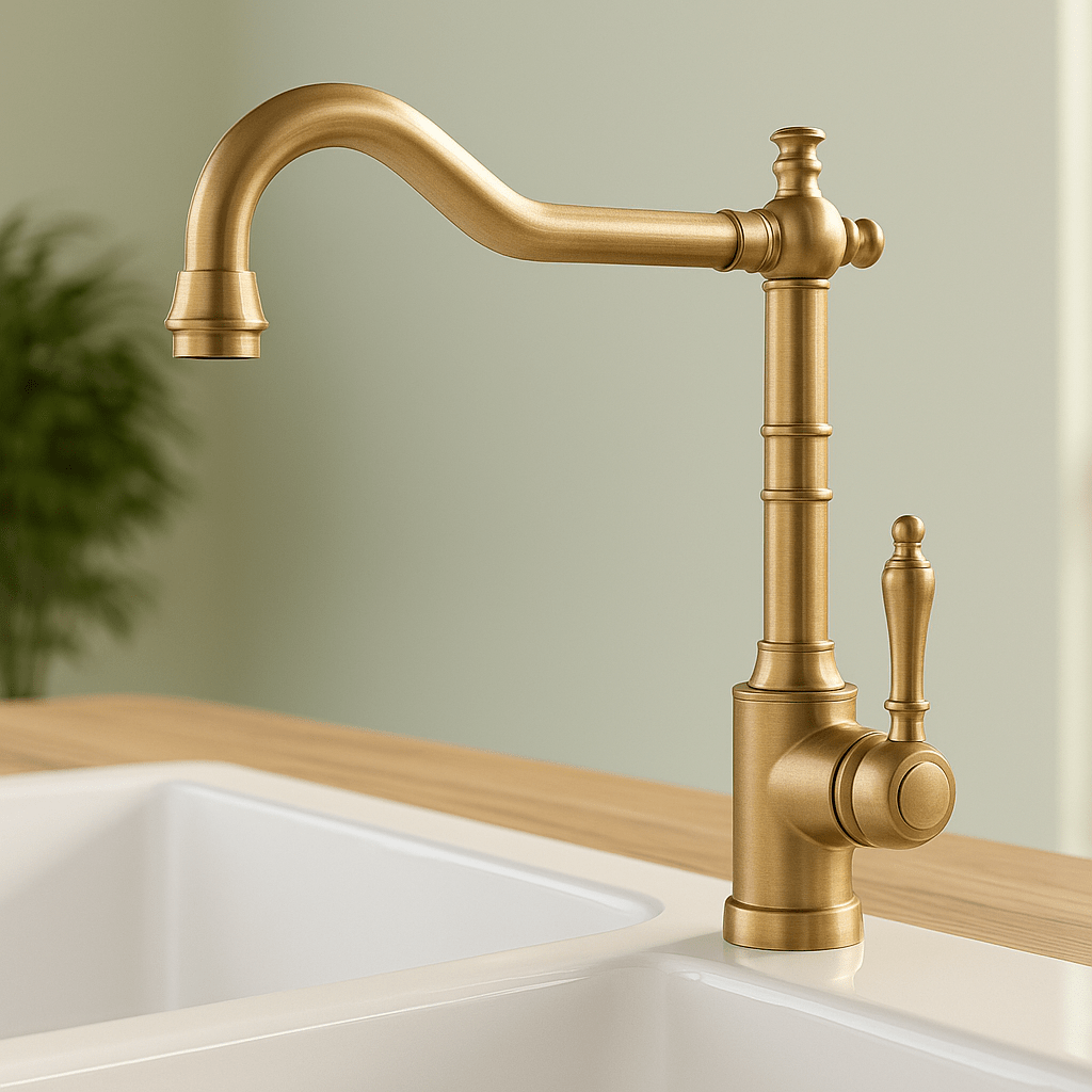 ORNAVIA – Rubinetto da cucina dorato con beccuccio girevole e design vintage