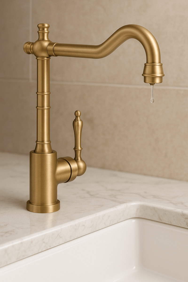 ORNAVIA – Rubinetto da cucina dorato con beccuccio girevole e design vintage