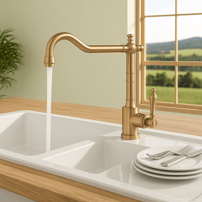 ORNAVIA – Gouden Keukenkraan met Draaibare Uitloop & Vintage Ontwerp