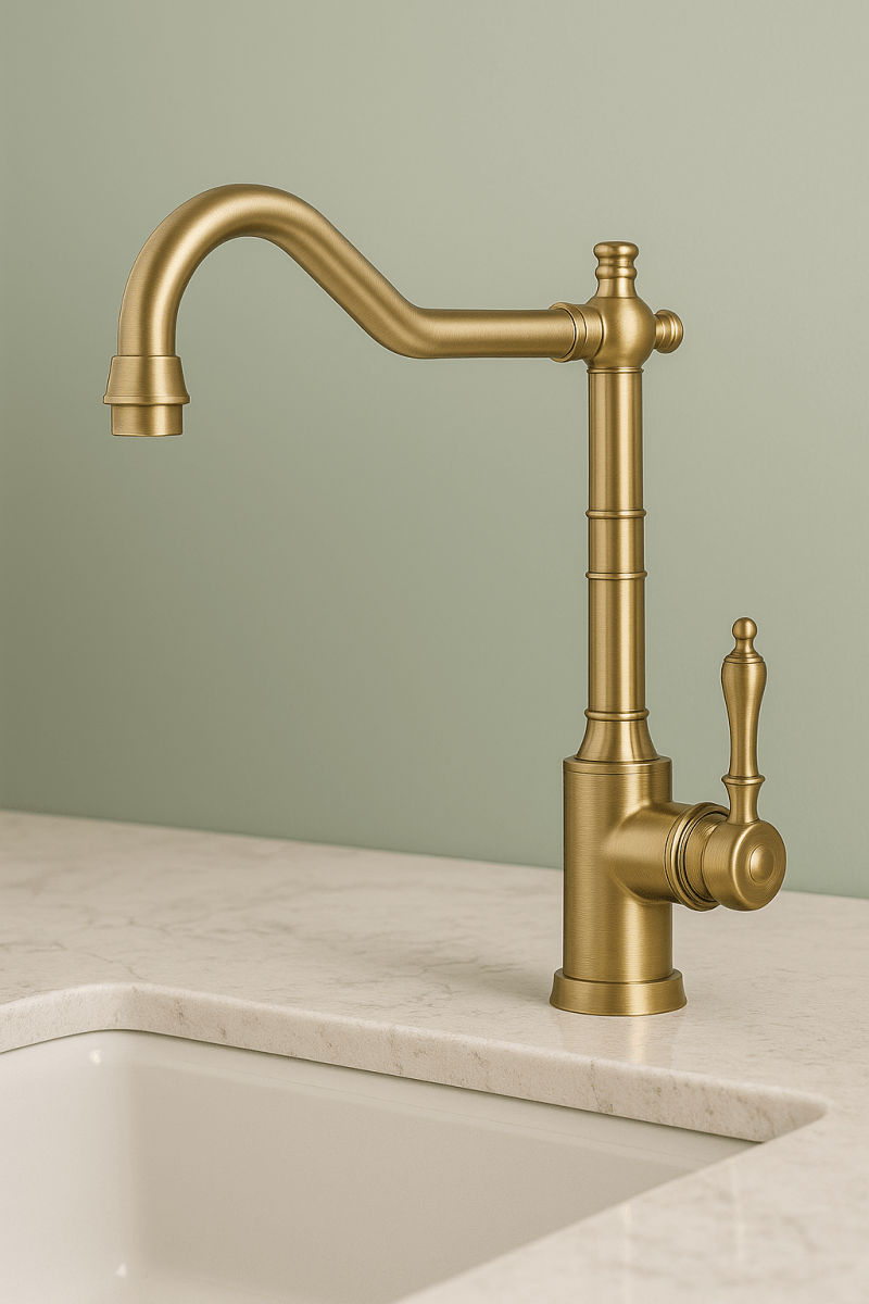 ORNAVIA – Rubinetto da cucina dorato con beccuccio girevole e design vintage