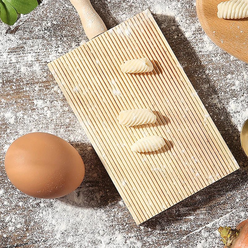 Natural Beechwood Gnocchi Board - 13.5x8.5cm Pasta Tool with Easy Grip Handle 2