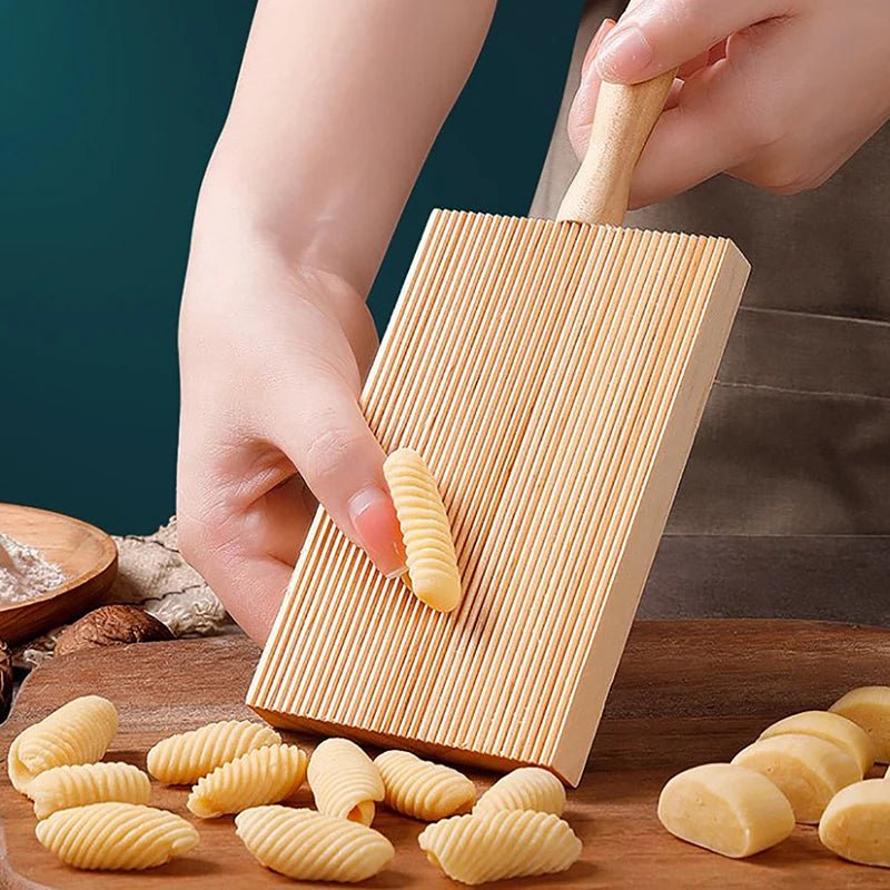 Natural Beechwood Gnocchi Board - 13.5x8.5cm Pasta Tool with Easy Grip Handle 1