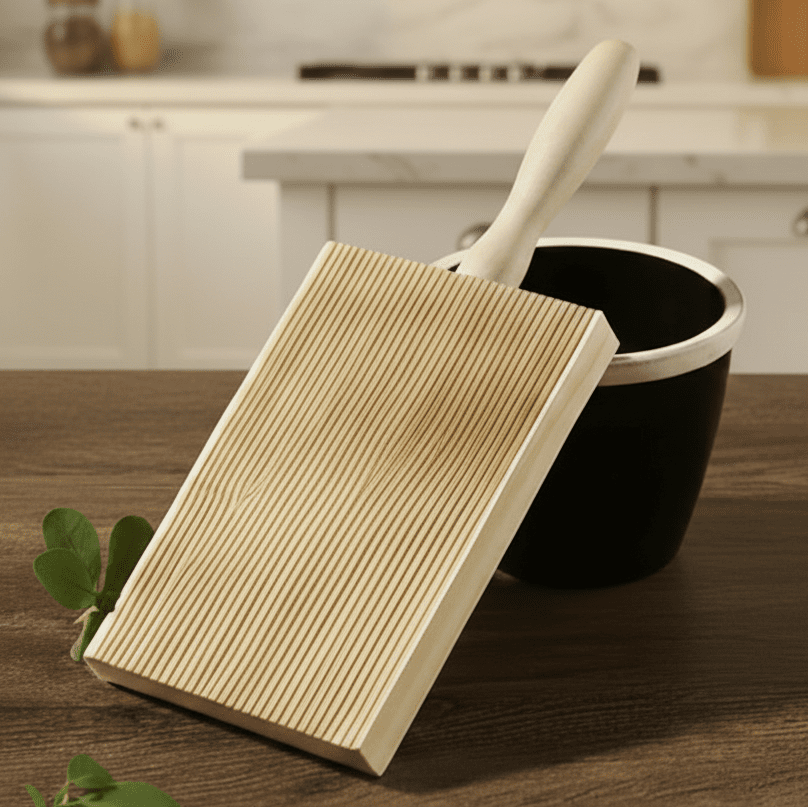 Natural Beechwood Gnocchi Board - 13.5x8.5cm Pasta Tool with Easy Grip Handle 3