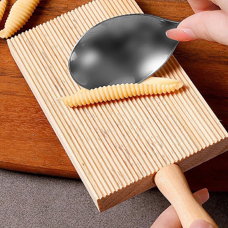 Natural Beechwood Gnocchi Board - 13.5x8.5cm Pasta Tool with Easy Grip Handle 0