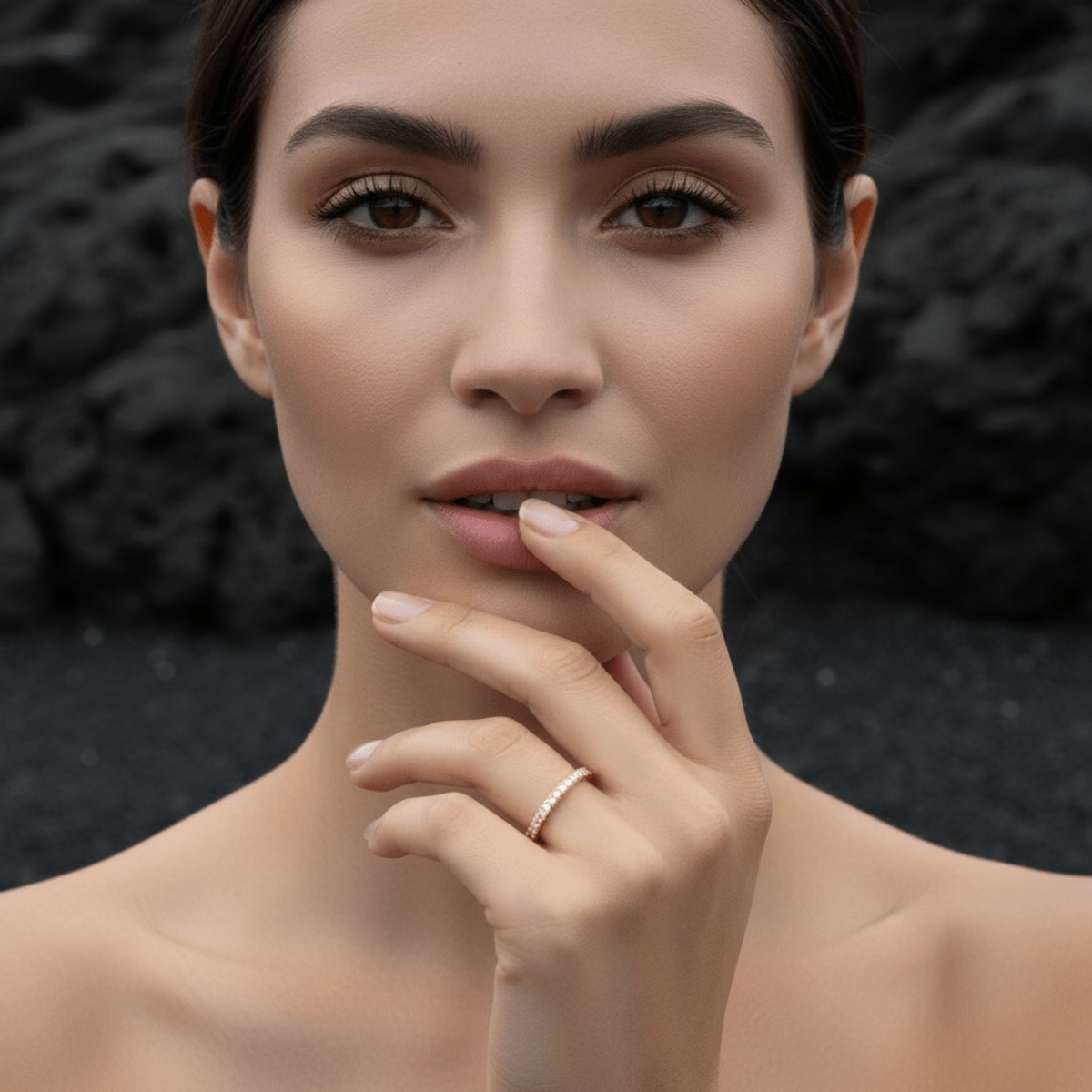 Kustlijn Glans Zilver Goud Pavé Ring