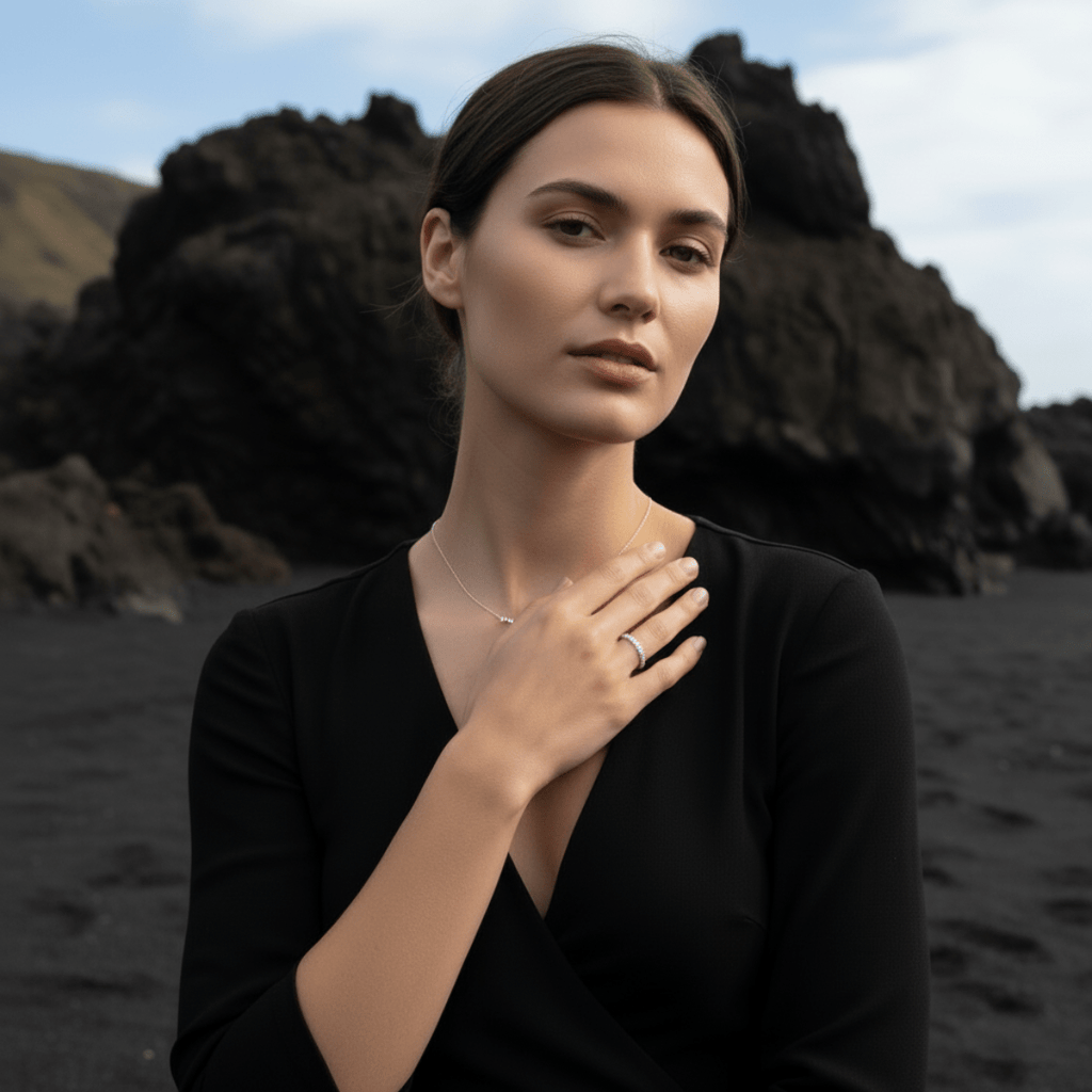 Kustlijn Glans Zilver Goud Pavé Ring