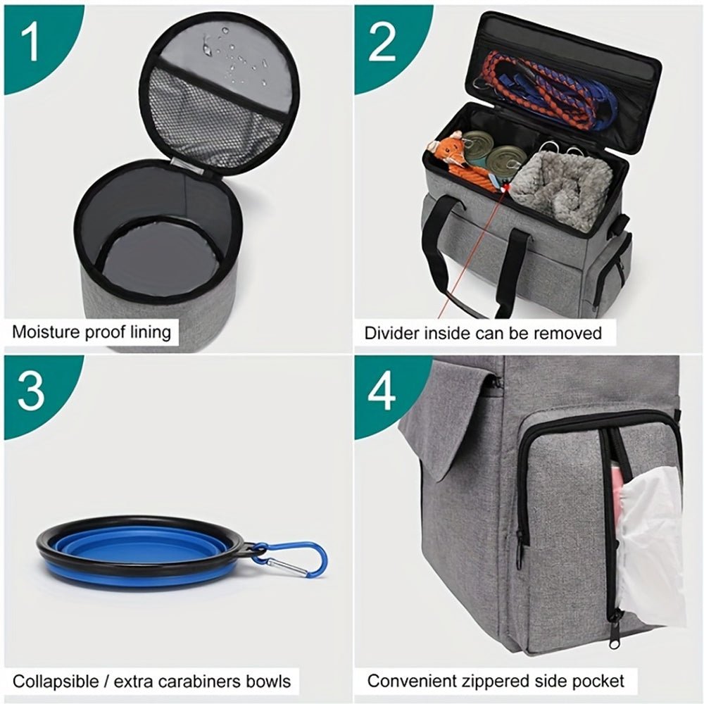 ZAINO DA VIAGGIO IMPERMEABILE PER CANI PAW BAG OUTDOOR – Zaino da viaggio per cani con ciotole pieghevoli e spazio di archiviazione