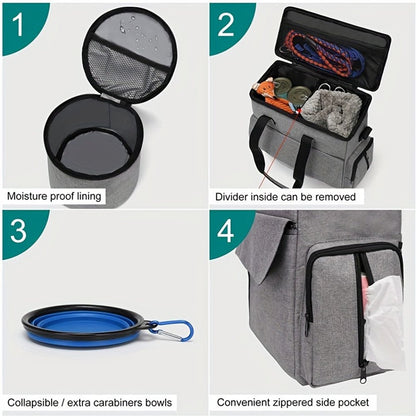 ZAINO DA VIAGGIO IMPERMEABILE PER CANI PAW BAG OUTDOOR – Zaino da viaggio per cani con ciotole pieghevoli e spazio di archiviazione