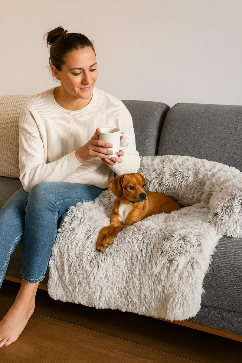 SOFÁ PAWCLOUD – Cama acogedora para mascotas con borde elevado y protector de muebles