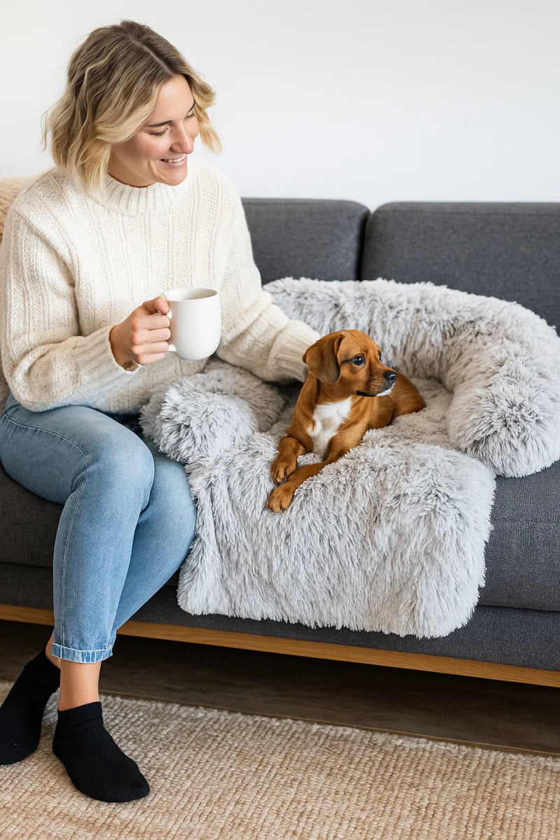 SOFÁ PAWCLOUD – Cama acogedora para mascotas con borde elevado y protector de muebles