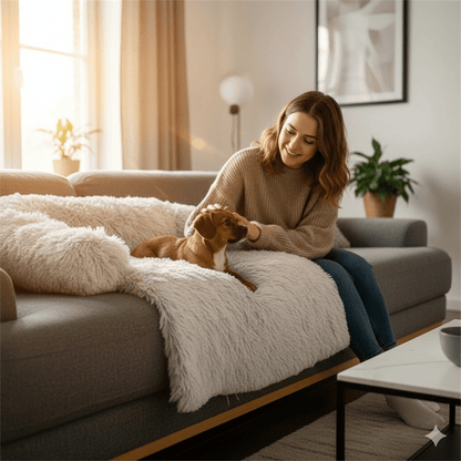 SOFÁ PAWCLOUD – Cama acogedora para mascotas con borde elevado y protector de muebles