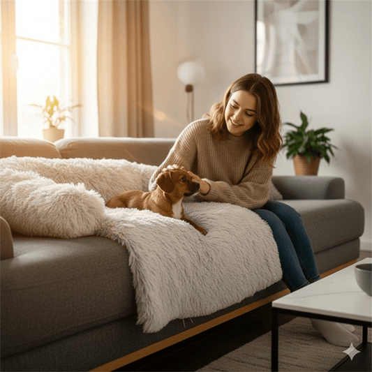 SOFÁ PAWCLOUD – Cama acogedora para mascotas con borde elevado y protector de muebles