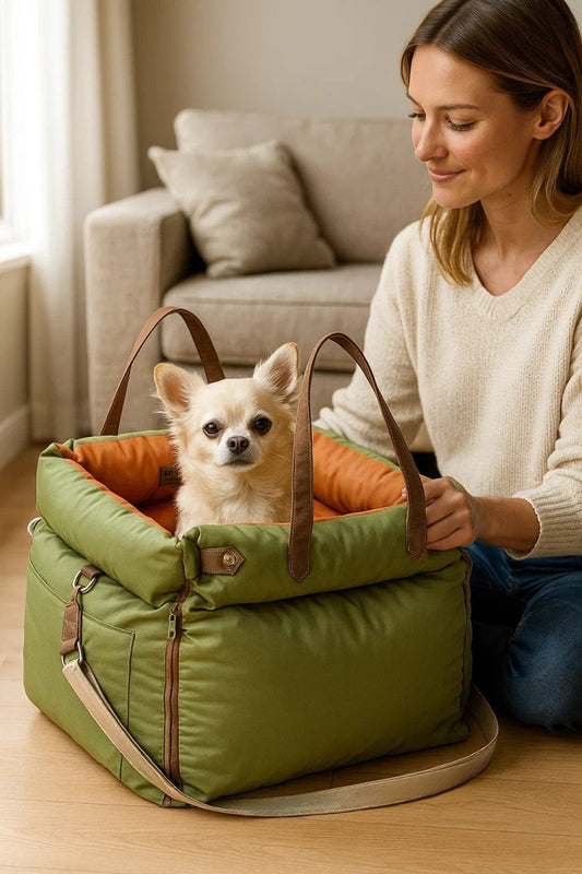 PAWLUXURY – Asiento para coche premium para perros con cinturón de seguridad y diseño elegante