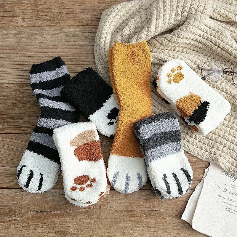 PAWLY – Meias de Algodão para Mulher com Padrão de Pata de Gato Desenho Animado Super Macias para Feminino