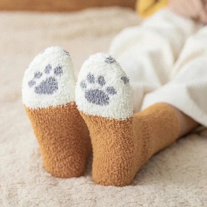 PAWLY – Meias de Algodão para Mulher com Padrão de Pata de Gato Desenho Animado Super Macias para Feminino