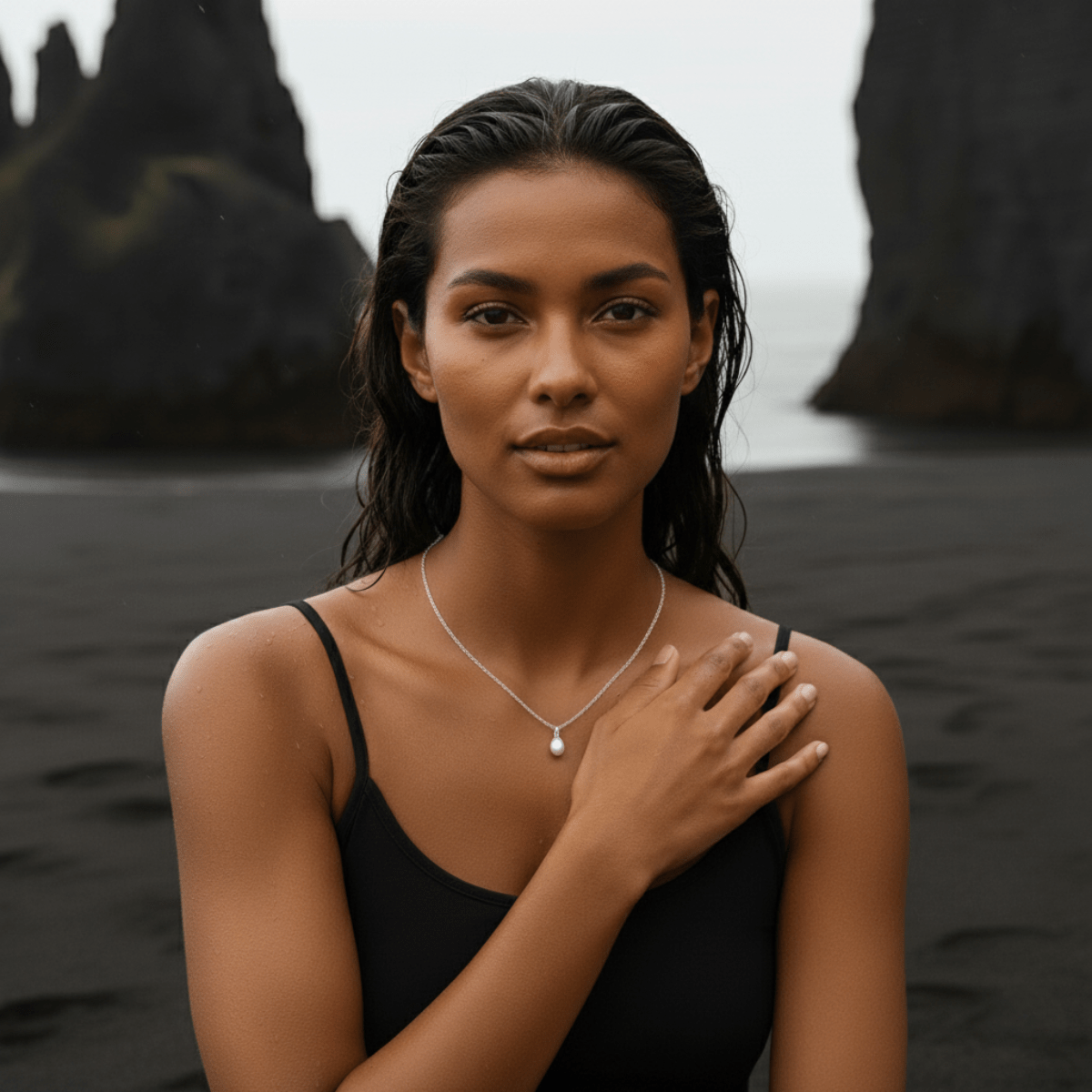 Pearl Drop Silver and Gold Necklace