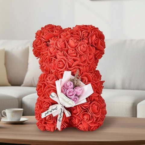 ROSEBEAR – Charming Artificial Foam Rose Bear 25cm Decorative Figurine for Gifts & Home Decor 0