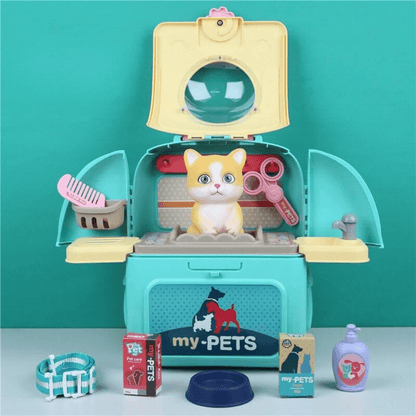 Jeu d'animaux - Jeu de rôle vétérinaire portable pour enfants avec sac à dos et 16 accessoires