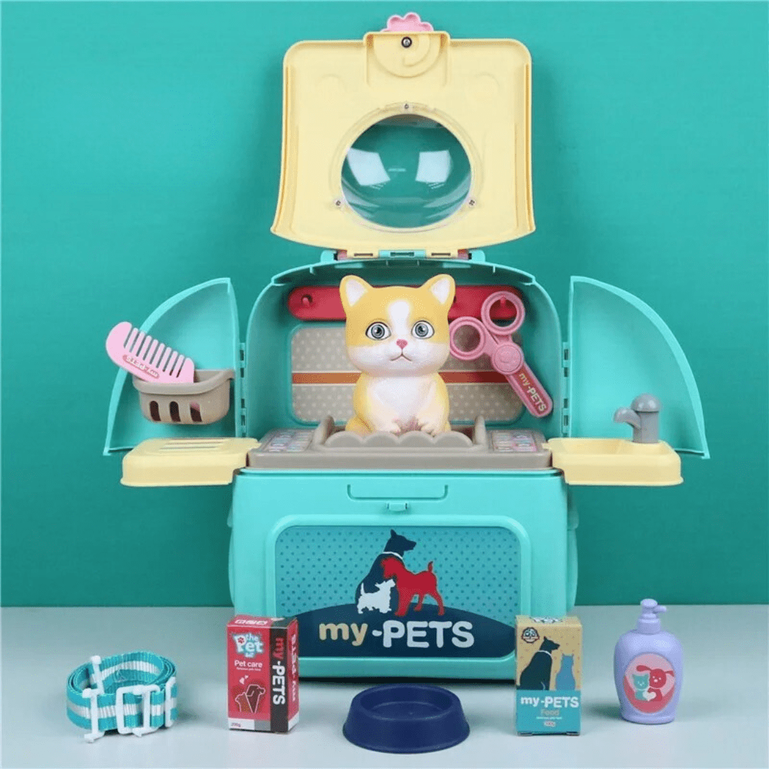 Jeu d'animaux - Jeu de rôle vétérinaire portable pour enfants avec sac à dos et 16 accessoires