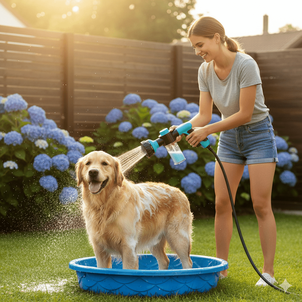PetWash 360° – Pulverizador de baño para perros de alta presión con 3 modos y control de agua