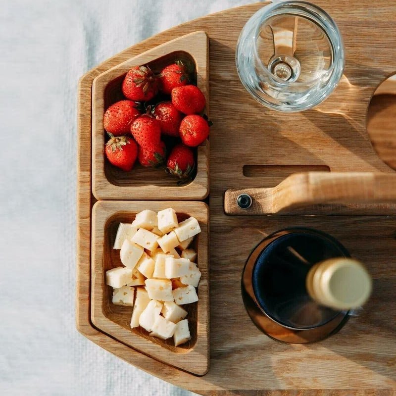 PICNIVA Wooden Picnic Table - Compartmentalized Design for Wine & Snacks 5