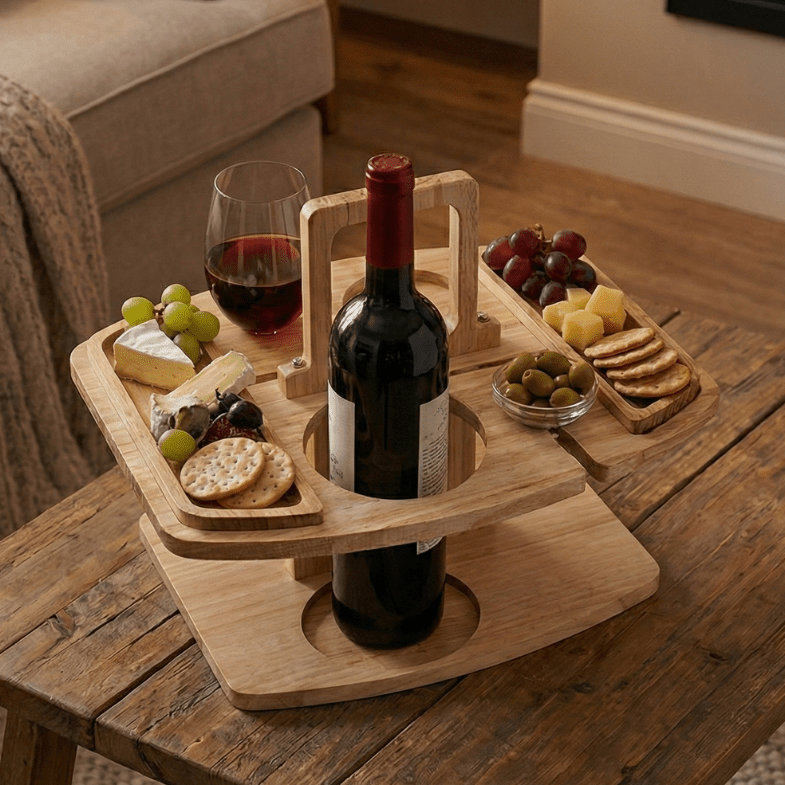 PICNIVA Wooden Picnic Table - Compartmentalized Design for Wine & Snacks 0