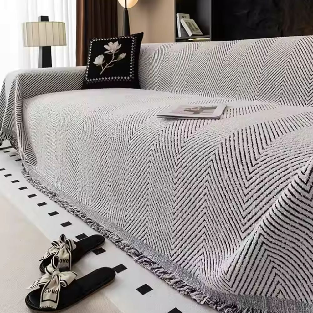 PlushGuard – Housse de canapé en chevrons, résistante aux éclaboussures et antidérapante