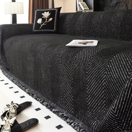 PlushGuard – Housse de canapé en chevrons, résistante aux éclaboussures et antidérapante