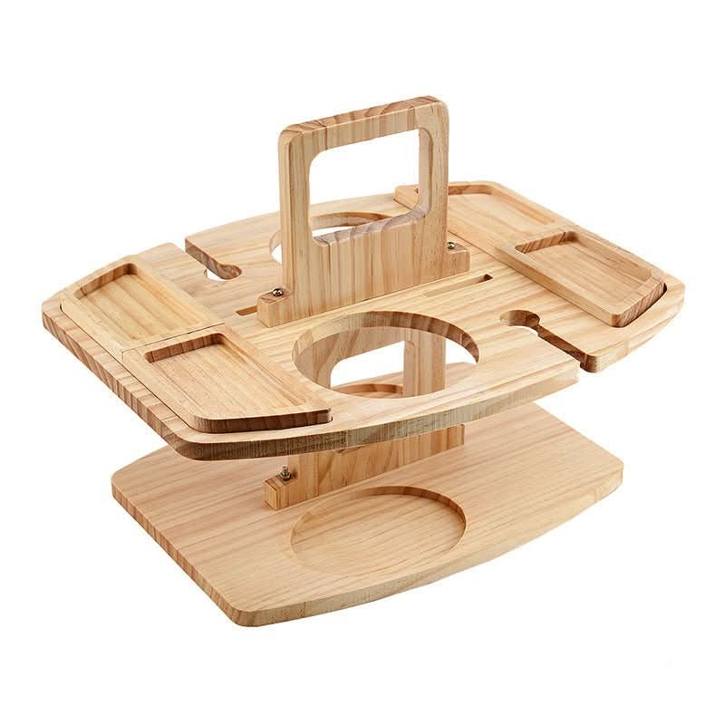 Portable Wooden Picnic Table - foldable wooden table with glass holders & snack compartments for garden, beach & outdoor 1