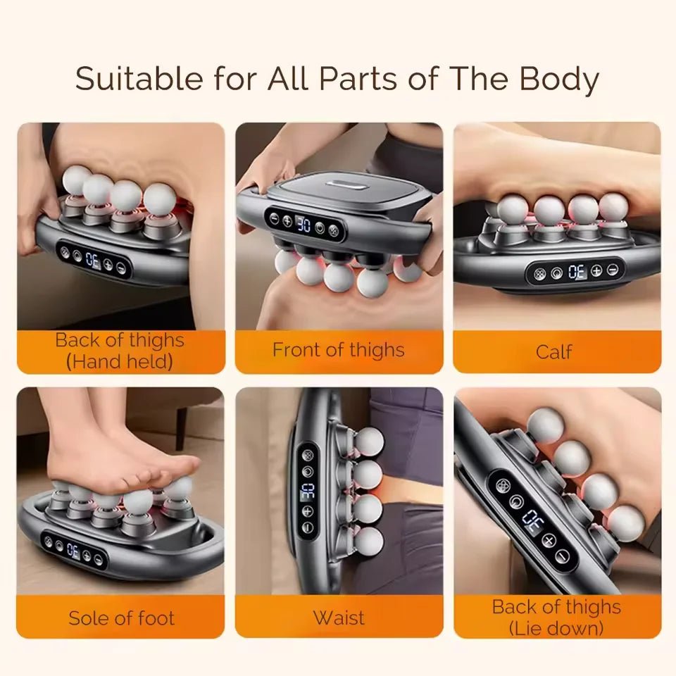 PowerRelief 8 – Pistolet de massage fascia avec 8 têtes, 3 modes et 30 niveaux d'intensité