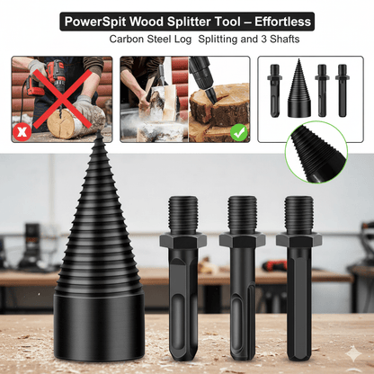 POWERSPLIT – Outil de fendeur de bois haute précision avec foret en acier au carbone et 3 arbres