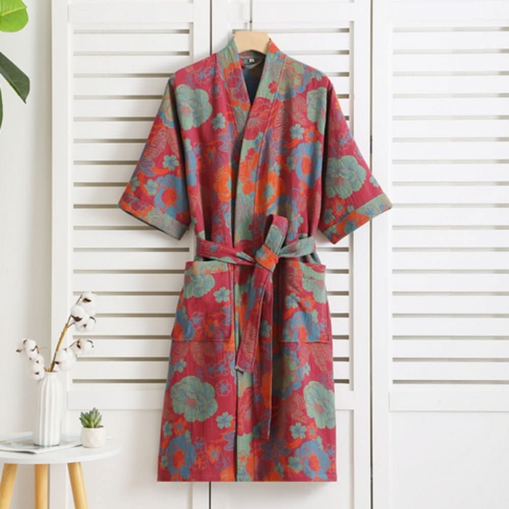 PrintLuxe Robe – Printed Cotton Bathrobe with Retro Floral Pattern
