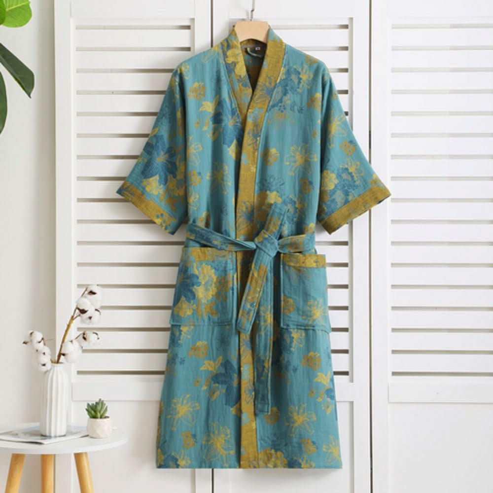 PrintLuxe Robe – Printed Cotton Bathrobe with Retro Floral Pattern